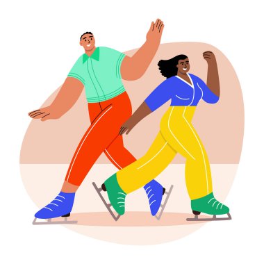 Paten yapan bir çiftin düz bir tasviri.