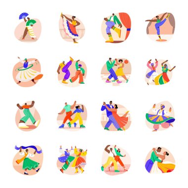 Düz Stil Dans Performansı Çizimleri 