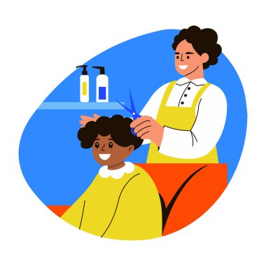 Çocuk saç kesimi illüstrasyonu düz stil