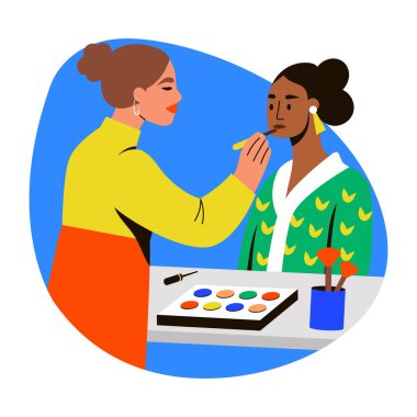 Ruj süren makyaj uzmanı, düz biçim illüstrasyonu