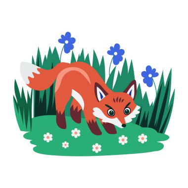 Meraklı tilki karakterinin düz bir çizimi