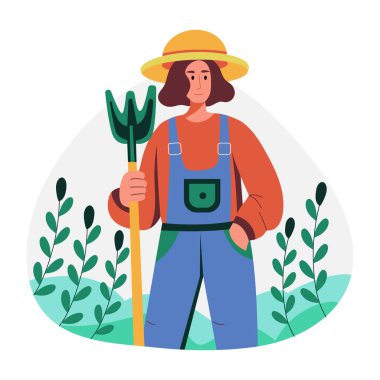 Yaba tutan bir çiftçinin düz karakter çizimi.