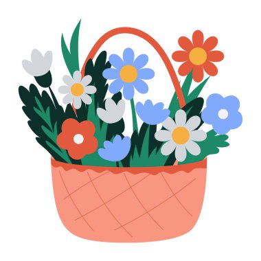 Çiçek sepeti tasvir edilen düz bir illüstrasyon