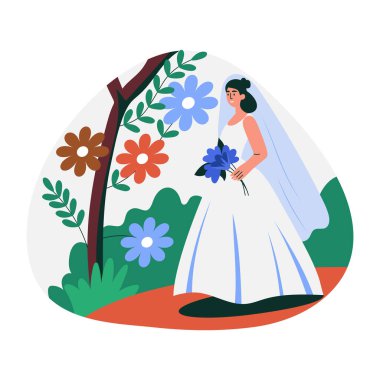 Güzel bir bahar gelininin düz çizimi