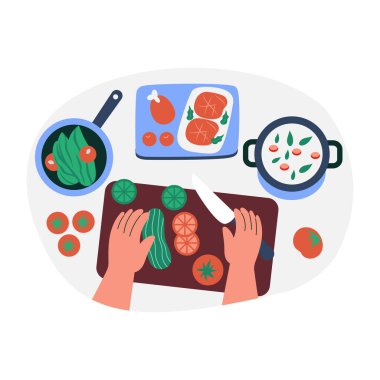 Düz stilde yemek pişirme el illüstrasyonu