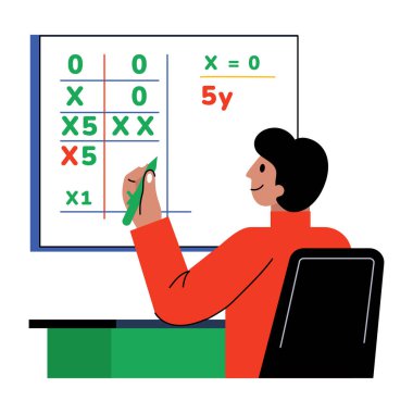 Matematik problemi çözen öğrenci, düz biçim illüstrasyonu