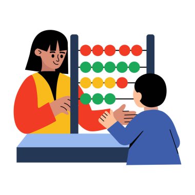 Öğrenciler bir abaküsün boncuklarını sayıyor.