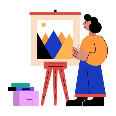 Tablo boyama yapan bir karakterin düz bir tasviri