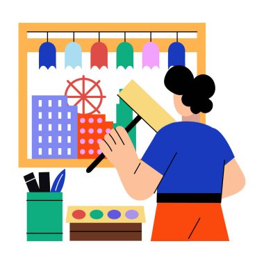 Yaratıcı yeteneğini kullanarak resim yapmak, düz çizim.