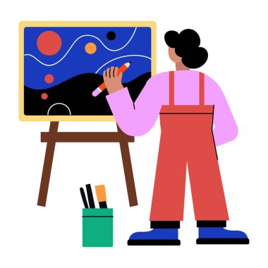 Resim yapan bir sanatçının düz bir çizimi.