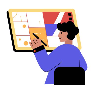 Grafik tasarımcısı dijital sanat, düz illüstrasyon üzerinde çalışıyor