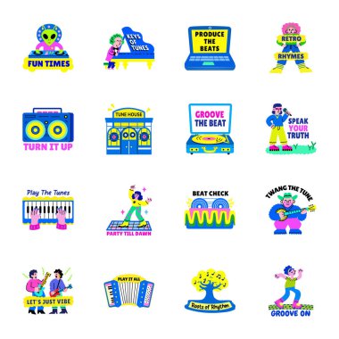 Müzik Tipografisi Düz Stil Etiketleri Paketi