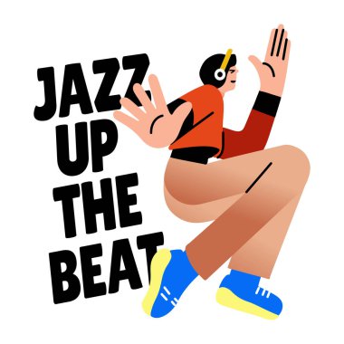 Düz stil bir caz dans karakteri, ritmi yükselten bir tipografi.