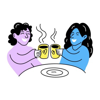 Kahve içen iki arkadaşın el çizimi.