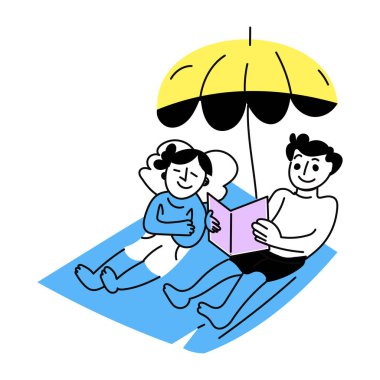 Birlikte eğlenen plaj arkadaşlarının el çizimi.