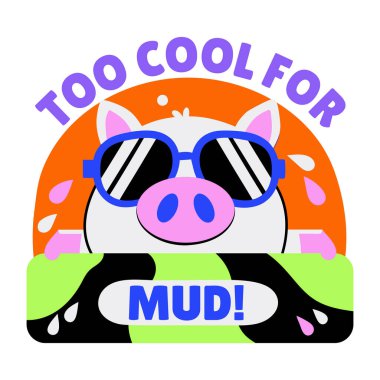 Çamur tipografisi için fazla havalı havalı havalı bir domuzun düz stil çıkartması.