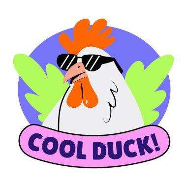 Havalı bir ördeğin düz stil etiketi gözlük takıyor.