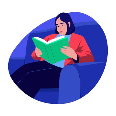 Kitap okuyan bir kitap kurdunun düz bir çizimi.