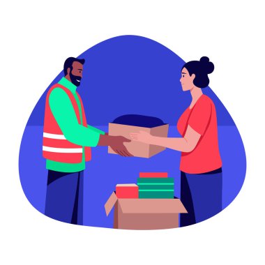 Bağış yapan bir karakter, düz stil çizimi