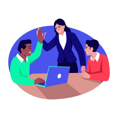 Meslektaşına beşlik çakan bir karakter, düz stil çizimi.