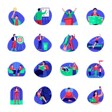 Düz Stil Genç Liderleri Çizimlerinin Koleksiyonu 