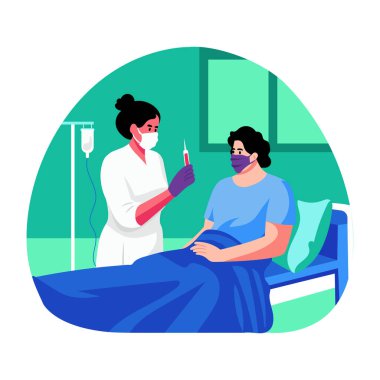 Hastaya ilaç enjekte eden bir hemşire, düz çizim.