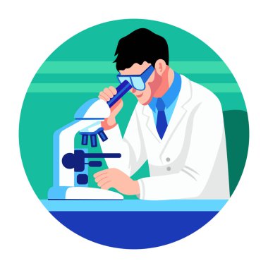 Mikroskopla araştırma yapan bir laboratuar teknisyeninin düz çizimi