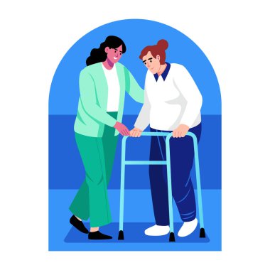 Yaşlılar için hemşire bakımını resmeden düz bir çizim