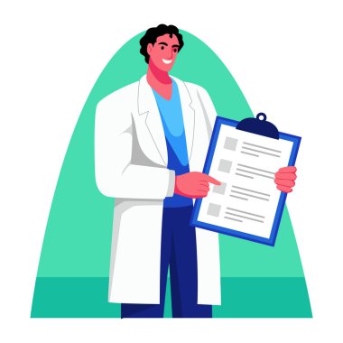 Elinde pano tutan bir doktorun düz çizimi