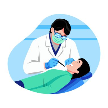 Bir hastanın diş muayenesi, düz biçim illüstrasyonu