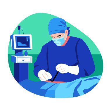 Ameliyat yapan bir cerrah, düz çizim.