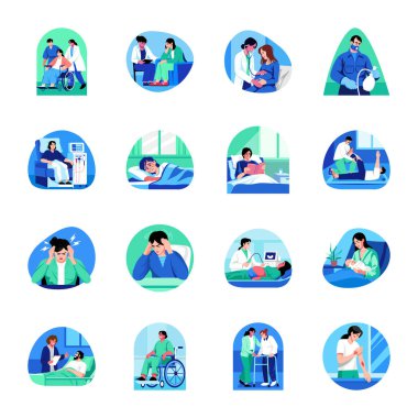 Düz Stil Sağlık Resimleri Seti 