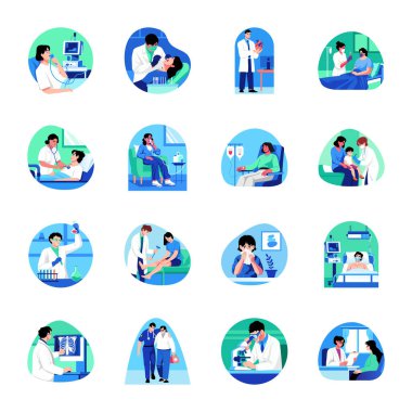 Düz Stil Tıp Sanatı Çizimleri Koleksiyonu 