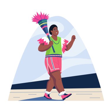 Geleneksel yürüyüş yapan bir karakter, düz çizim.