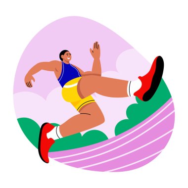 Yarışta çalışan bir karakter, düz stil çizimi