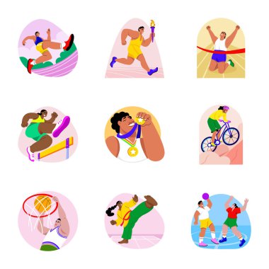 Olimpiyat Oyuncuları Düz Şekil Çizimleri Paketi 