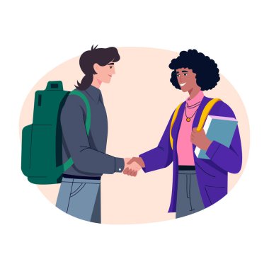 Bir karakter arkadaşıyla tokalaşıyor, düz çizim.