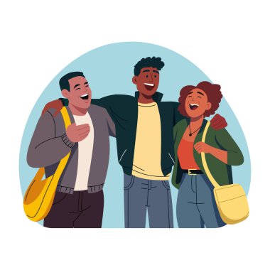 Arkadaşların birlikte güldüğü düz bir resim.