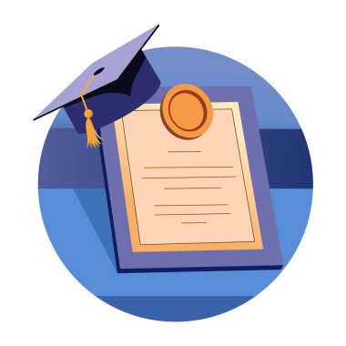 Sertifikalı mezuniyet şapkasının düz bir çizimi