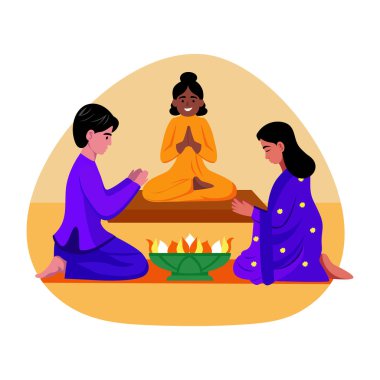 Hindu tapınmalarını gösteren düz bir resim