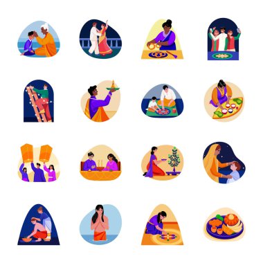 Düz Stil Diwali Sanat Resimleri Koleksiyonu 