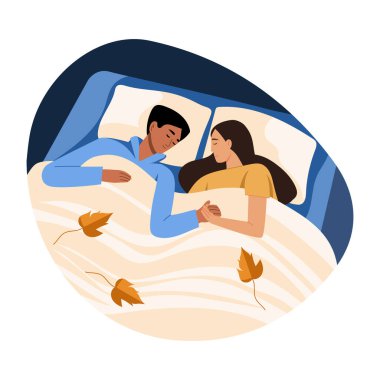 Sevimli bir çift birlikte yatıyor, düz çizim.