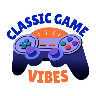 Oyun konsolunu tipografiyle gösteren düz etiket