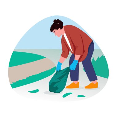 Çöp toplayan bir karakter, düz biçim illüstrasyonu