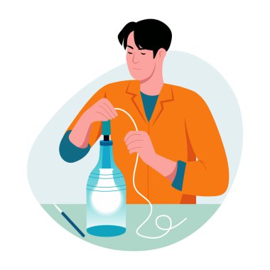 Şişeli, düz çizim tarzı bir lamba.