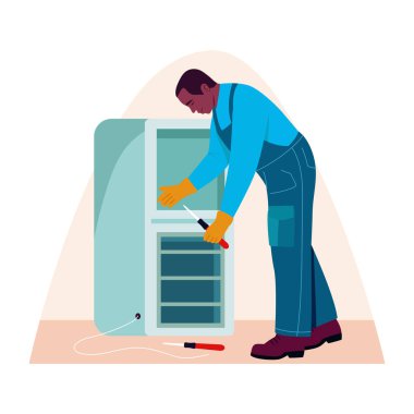 Uygulama illüstrasyonunu düz bir şekilde düzelten karakter