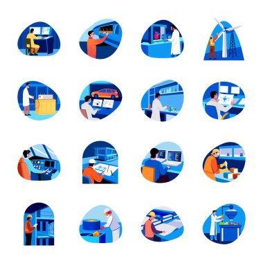 Düz Stil Mühendislik Sanatı Çizimleri 