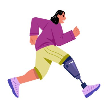 Protez bacakla koşan bir karakteri gösteren düz çizim