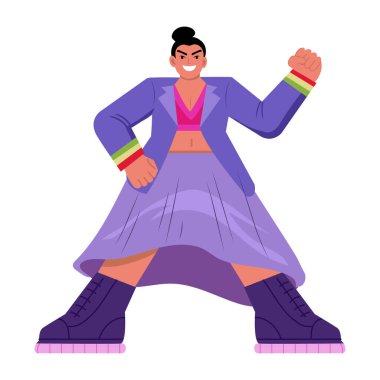 Bir kadın karakter cinsiyet ifadesini, düz çizimini gösterir.