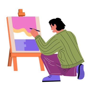 Tablo üzerinde otistik ressamın düz bir çizimi